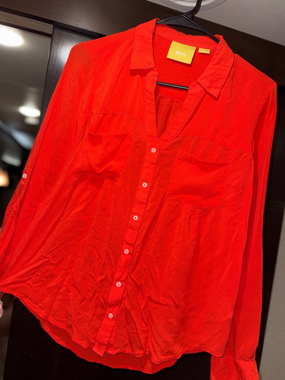 Maeve Vibrant Red Button-Front Blouse